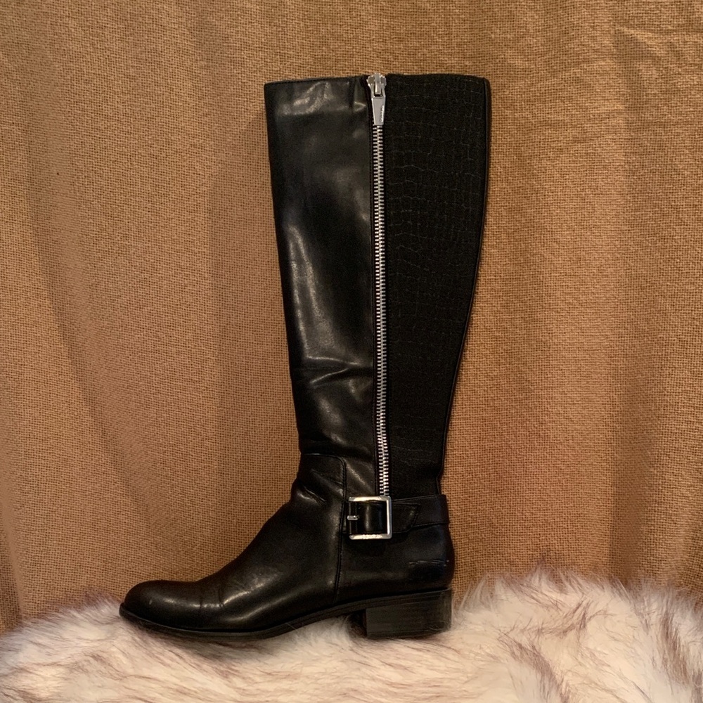 Calvin Klein Black Knee-High Boots with Silver Zipper
